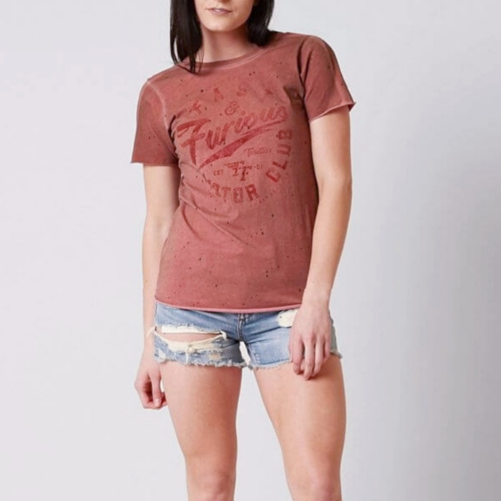 Affliction fast furious grunge pink graphic tee